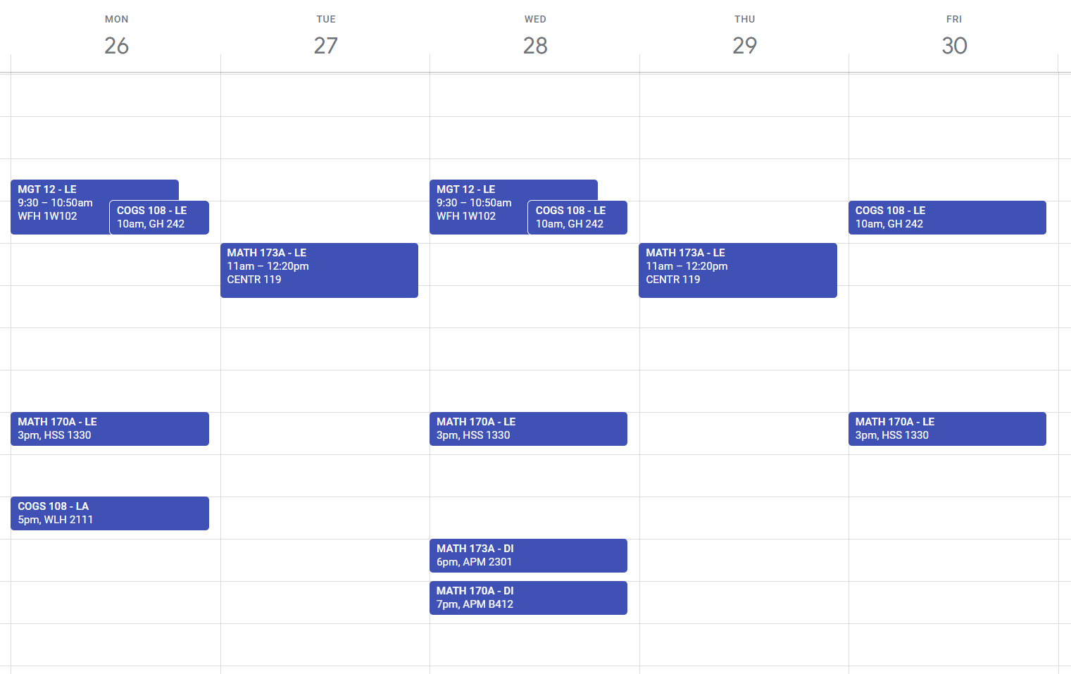 Calendarized schedule screenshot